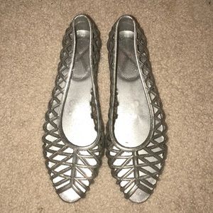 American Apparel Silver Glitter Jelly Flats NWOT
